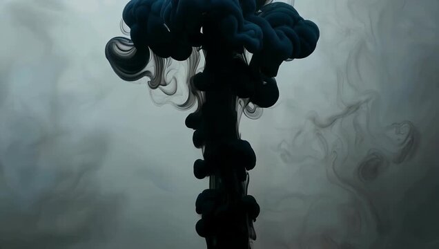 Mystical ultra slow motion 4K footage of dark smoke rising swirling into abstract fog like textures isolated against black dramatic cinematic 
