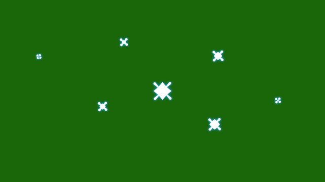 Sparkling star twinkle animation featuring white cartoon doodle flat vector style, blinking glowing festive shine effect on green screen background, smooth looping 4K video