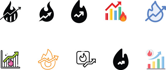 Trending Growth Icons Pack &ndash; Business Analytics, Startup Success & Profit Symbols