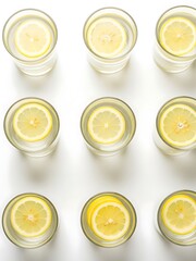 Refreshing Lemon Infused Water Collection on a Minimalist White Surface