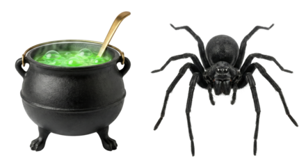 Halloween Witch Cauldron with Green Potion and Black Spider