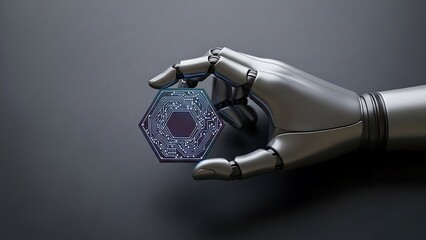 Robotic Hand Holding Circuit Board Hexagon Symbolizing Digital Innovation