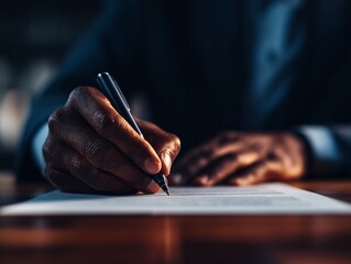 A man's hands signing an official document, legislation and political decision.