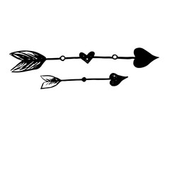 Minimalist vector set of two hand-drawn Cupid's arrows decorated with small heart shapes