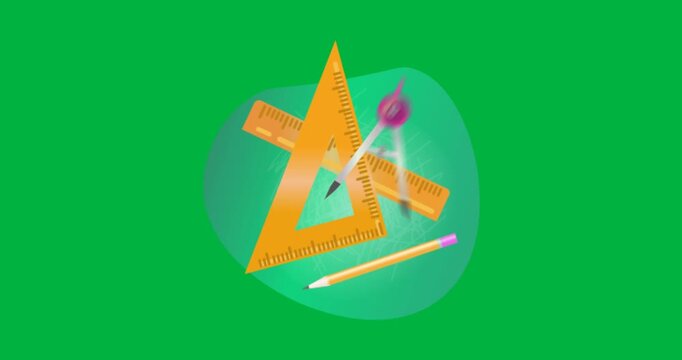 Animation of ruler, compass mathematical geometrical materials icon