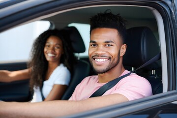Happy Couple Driving in a Car - Lifestyle and Travel Image