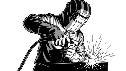 A skilled welder wearing protective gear works diligently in a workshop.