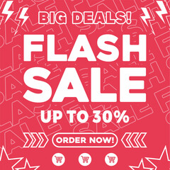 Mega Flash Sale Up To 10-90% Off Big Deals. Ultimate clearance promo banner on red background. Crazy discount vector illustration.