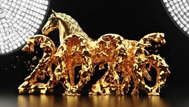 Golden Year of the Horse and 2026 reveal with liquid gold explosion