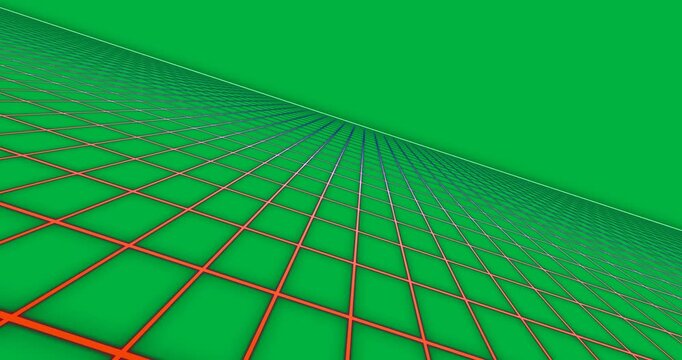 Animation of video game screen with red diagonal grid on white background