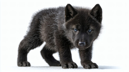 Black Wolf Cub with Blue Eyes