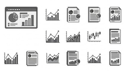 Financial Data Analysis Icons: Charts, Graphs, Reports & Analytics