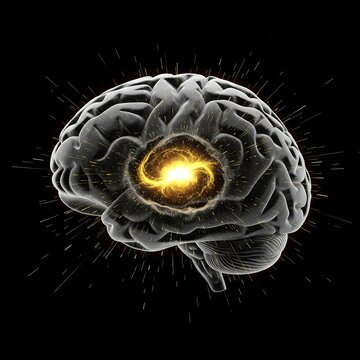 brain on a high-contrast black background.  representing a state of constant fear and hyper-vigilance.
