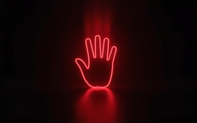 Illuminated hand symbol in red neon