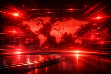 Emergency Breaking News Background with Red World Map