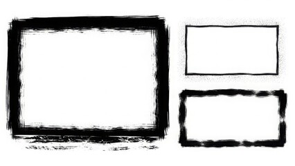 A set of three hand-drawn black rectangular frames on a white background for design and layout purposes