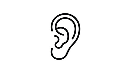 Simple black and white line drawing of a human ear isolated on white background © MDMOGGEM