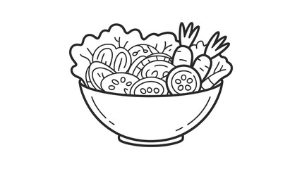 A simple line drawing of a bowl filled with fresh vegetables