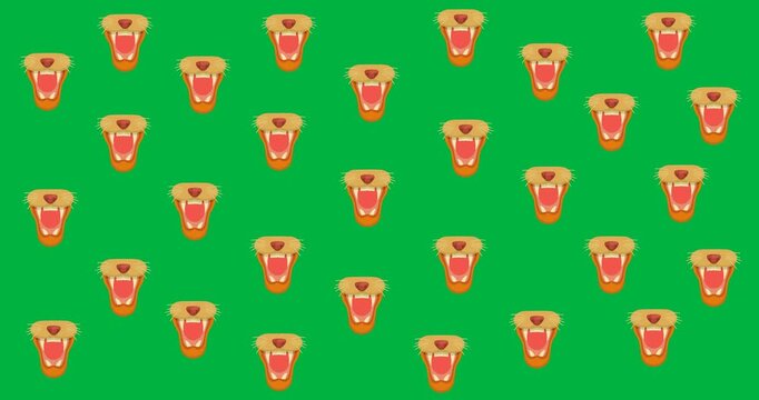 Digitally animation of multiple lion and dog jaw icons against black background