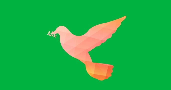 Digital animation of orange dove bird icon flying against black background