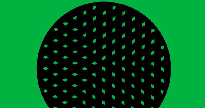 Digital animation of triangle shape over round banner rotating with copy space on black background