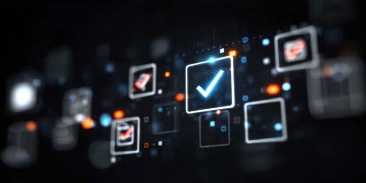 Visual concept using digital certification and quality assurance interface for standard compliance document approval verified checkmark audit transparency and validation system