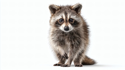 Baby Raccoon Standing on White Background