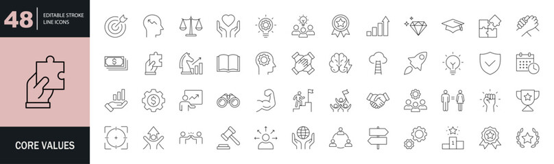 Core Values icon set. Editable line icons. Vector illustration. © hook 