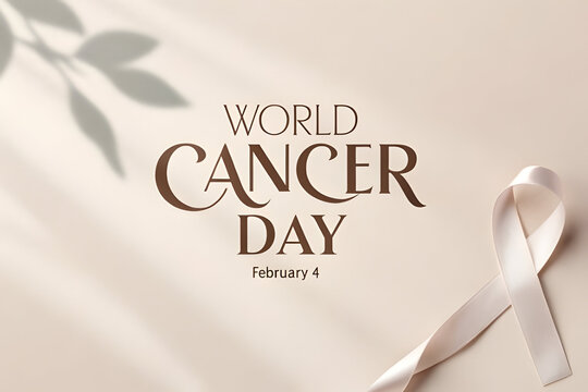 World Cancer Day awareness design on soft beige background, healthcare support illustration.