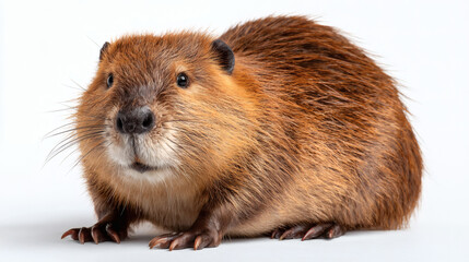 Beaver Portrait on White Surface