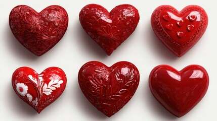 Collection of red hearts showcasing diverse designs for expressions of love in various romantic themes