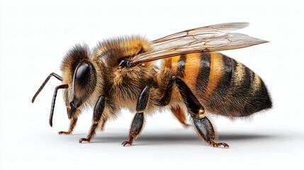 Honey Bee Close-Up on White Background