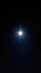 Fototapeta premium A bright star emitting long diffraction spikes in a dark, star-filled night sky. Concept Starry Night Sky, Bright Star with Long Diffraction Spikes, Long-Exposure Night Photography, Dark Velvet Sky