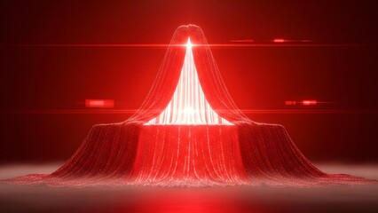 Abstract red glowing digital landscape with futuristic elements and neon lights.