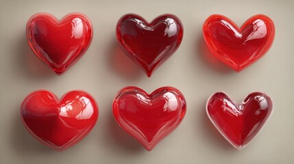 Collection of red hearts showcasing diverse designs for expressions of love in various romantic themes