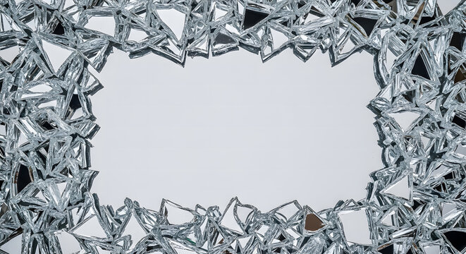 Sharp Pieces of Shattered Mirror Glass Forming an Abstract Recta