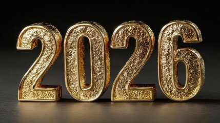 Gold 3d numbers 2026 for New Year background with text for greeting card or calendar, elegant design in high quality for celebration and events
