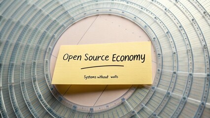 Open Source Economy Concept with Note and Circular Graphic in Business Setting