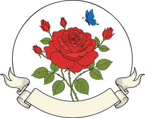 Beautiful bouquet of pink and red roses tied with a red ribbon illustration