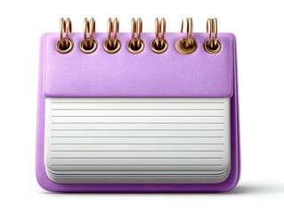 A purple calendar with blank pages and gold spiral binding presents a clean and organized planning tool against a crisp white background today.