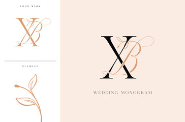 Elegant XB wedding monogram logo with botanical accents