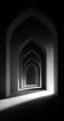 Naklejka premium A grayscale perspective of an arched hallway