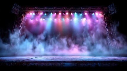 Illuminated stage with smoke and spotlights for entertainment or performance