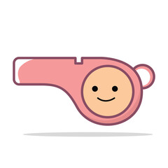 Cute Kawaii Whistle Vector Pastel Colored Flat Style Sport Illustration, Hand-Drawn Cartoon Whistle Icon for Referee, Coach, Game, Kids Design, Training, and Signal Theme