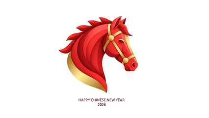 Vibrant Red Horse Head Illustration for Chinese New Year 2026 Celebration.