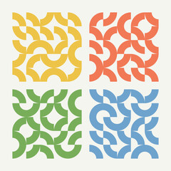 Collection of colorful geometric simple seamless patterns - bright symmetric textures. Vector repeatable minimalistic backgrounds. 
