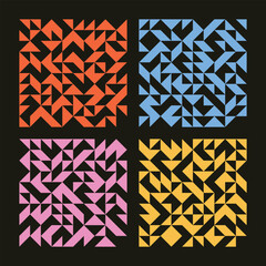 Collection of colorful geometric simple seamless patterns - bright symmetric textures. Vector repeatable minimalistic backgrounds. 
