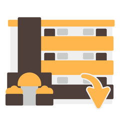 シンプルなマンションのアイコン+下降矢印