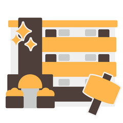 シンプルなマンションのアイコン+ハンマー