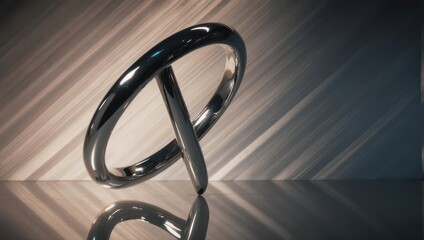 Abstract Metallic Ring Sculpture on Reflective Surface with Dynamic Lighting.